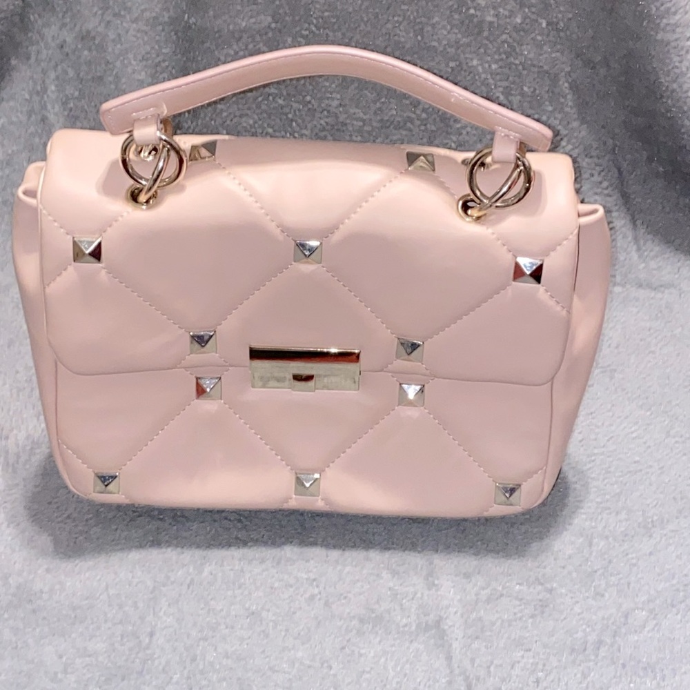White House Black Market Pink Studded Vegan Leather Satchel/Crossbody Bag EUC